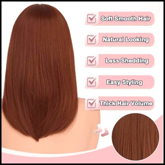Synthetic Bob Wig with Bangs Heat Resistant Natural Looking Shoulder Length main image 6